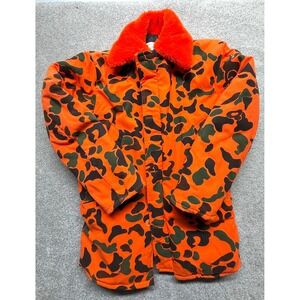 Field N Forest Orange Camo Deer Patch Insulated Hunting Jacket Fur Collar Mens M